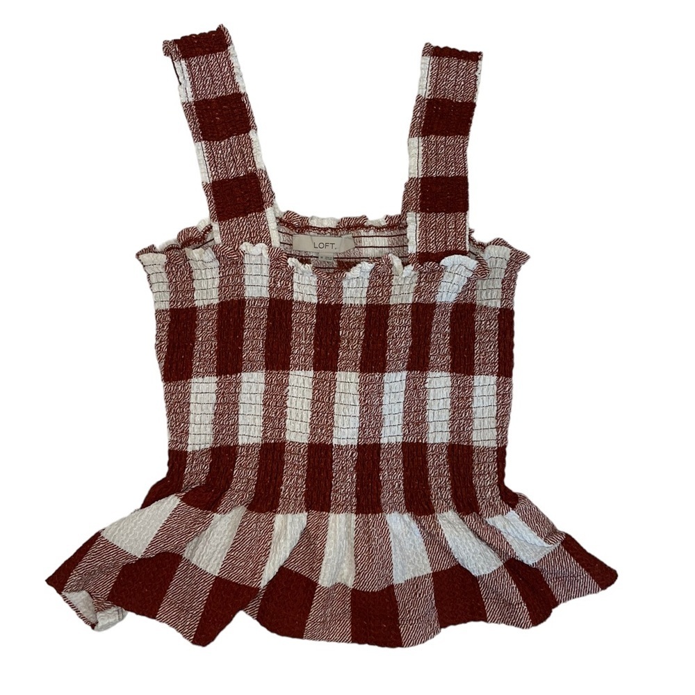 Loft Smocked Gingham/check tank. Size medium.